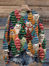Load image into Gallery viewer, Christmas Cat Print Knitted Sweater