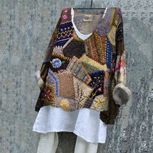 Load image into Gallery viewer, Geometric Stitching Pattern Vintage Women's Linen Shirt