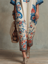 Load image into Gallery viewer, Bohemian Floral Paisley Kaftan Midi Dress In Ivory Blue