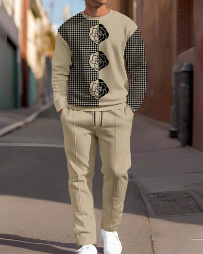 Men's Simple Colorblock Round Neck Casual Sports Set 0212