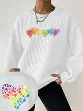 Load image into Gallery viewer, Women's Rainbow Love Heart Waffle Sweatshirt Waffle Sweatshirt