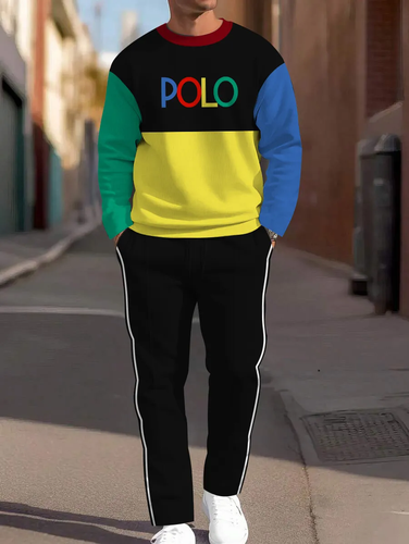 Men's Simple Colorblock Round Neck Casual Sports Set 0118