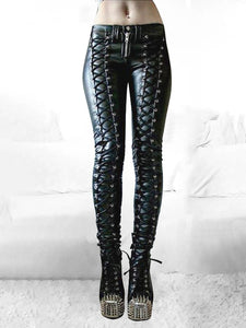 Women's Dark Collection Lace-Up Slim Leather Pants