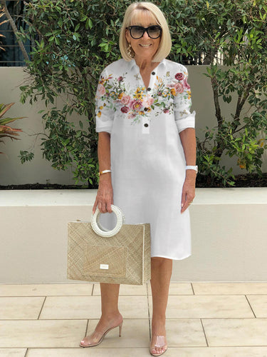 Printed Cotton Button Midi Shirt Dress