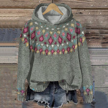 Load image into Gallery viewer, Fairman Island Geometric Contrast Print Button Knit Hoodie