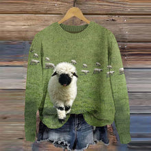 Load image into Gallery viewer, Greetings From The Stray Sheep Graphic Crew Neck Cozy Knit Sweater