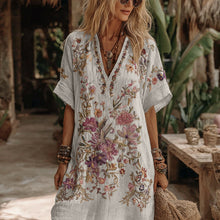 Load image into Gallery viewer, Women's Floral Embroidery Art V Neck Comfy Midi Dress