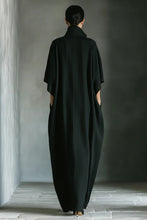 Load image into Gallery viewer, Women's Black Cotton Blend Fabric Oversized Kimono-Sleeve Maxi Dress With Pockets