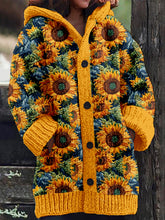 Load image into Gallery viewer, Classic Sunflowers Embroidery Art Cozy Knit Hooded Cardigan