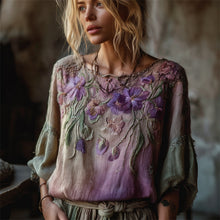 Load image into Gallery viewer, Vintage Pansy Floral Forest Gradient Flowy Linen Tunic