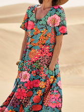Load image into Gallery viewer, Vibrant Floral Field Seamless Repeat Pattern Printed Women's Linen Pocket Dress