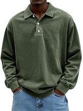 Load image into Gallery viewer, Men's Fashion Retro Washed Distressed Cotton Lapel Long Sleeve Polo Shirt