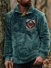 Load image into Gallery viewer, Men&#39;s Aztec Patchwork Pocket Fleece Pullover