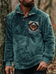 Men's Aztec Patchwork Pocket Fleece Pullover