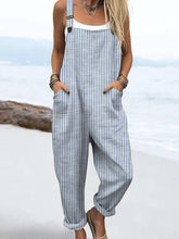 Load image into Gallery viewer, Women&#39;s Casual Blue Striped Print Strap Side Pocket Jumpsuit