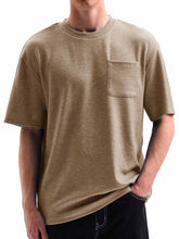 Load image into Gallery viewer, Men's Comfortable Basic Striped Fabric U-shaped Pocket Round Neck Short-Sleeved T-shirt