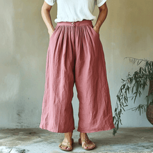 Load image into Gallery viewer, Women's Solid Linen Cropped Wide-leg Trouser Pants
