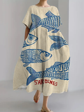 Load image into Gallery viewer, Sardines Knit Pattern Linen Women&#39;s Dress