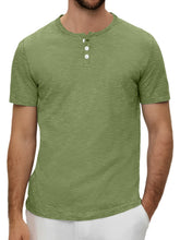 Load image into Gallery viewer, Men's Summer Solid Button Textured Short Sleeve Henley Shirt