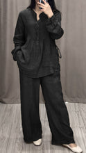 Load image into Gallery viewer, Women Cotton and Linen V-neck Two-piece Suit