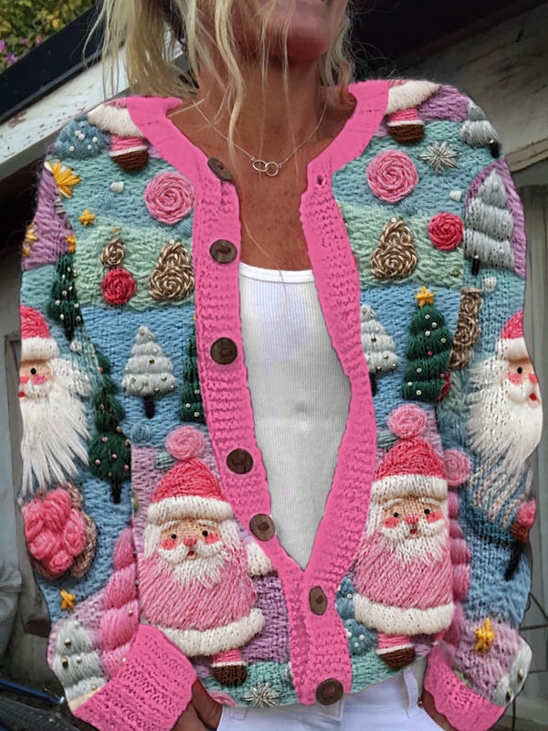 Women's Christmas Santa Claus Print Cardigan