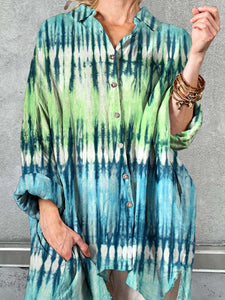 Women's Resort Style Tie Dye Graphic Print Shirt