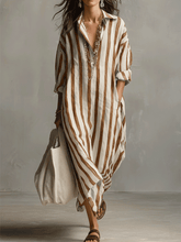 Load image into Gallery viewer, Casual Striped Shirt Bohemian Style Maxi Dress