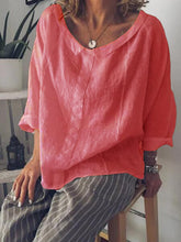 Load image into Gallery viewer, Women's Solid Color Small Lapel Pullover Cotton Linen Shirt