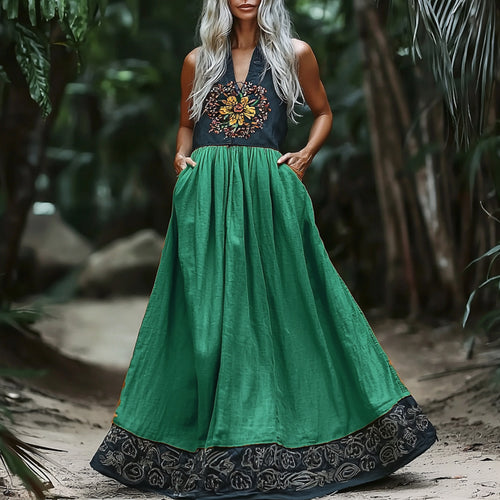 Women's Bohemian Elegant Sleeveless A-Line Linen Maxi Dress