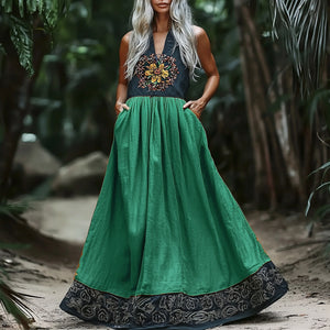 Women's Bohemian Elegant Sleeveless A-Line Linen Maxi Dress
