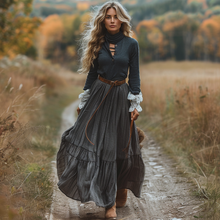Load image into Gallery viewer, Women's Vintage Paneled Linen Long-sleeve Maxi Long Dress