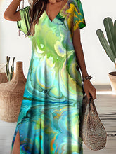 Load image into Gallery viewer, Women&#39;s Color Art Inkjet Seaside Resort V-neck Dress