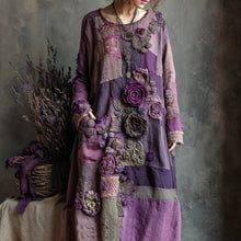 Load image into Gallery viewer, Women's Vintage Floral Patchwork Print V-neck Loose Midi Dress