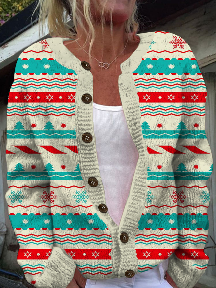 Women's Retro Christmas Style Print Cardigan