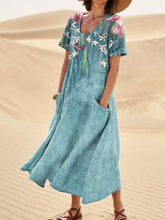 Load image into Gallery viewer, Upper Body Spring Floral Detail Art Printed Women's Linen Pocket Dress