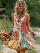 Load image into Gallery viewer, Women's Holiday Embroidered Floral Patchwork V-neck Tank Dress