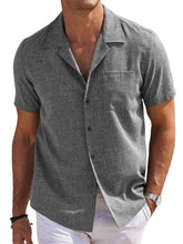 Load image into Gallery viewer, Men's Cuban Collar Cotton And Linen Pocket Basic Casual Shirt
