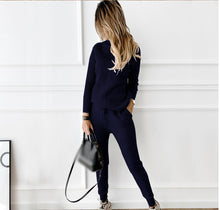Load image into Gallery viewer, Ladies High-Neck Solid Color Fashion Casual Set