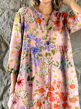 Load image into Gallery viewer, Women's 70s Vintage Meadow Floral Art Print Elegant Simple  Cotton Shirt Dress