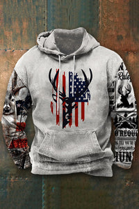 Vintage Hooded Flag Deer Print Hoodie