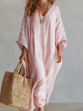 Load image into Gallery viewer, Bohemian-style Soft Pink Striped Kaftan Dress