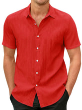 Load image into Gallery viewer, Men's Cotton And Linen Striped Jacquard Casual Loose Short-sleeved Shirt
