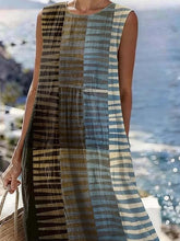 Load image into Gallery viewer, Women'S Round Neck Sleeveless Color-Block Printed Dress