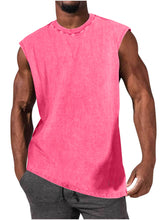 Load image into Gallery viewer, Men's 100% Cotton Washed And Distressed Vintage Round Neck Sleeveless Sports Tank Top