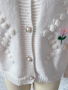 Women's Casual Crochet Embroidery Pearl Button Cardigan Sweater