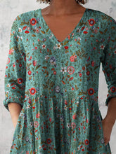 Load image into Gallery viewer, Women's Retro Floral Art Print Casual Cotton And Linen V-neck Top
