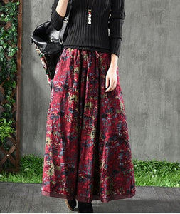 Woman Floral Loose Casual Cotton Linen Skirts