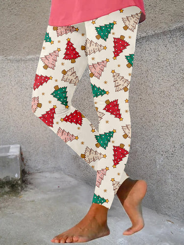 Women's Christmas Tree Print Skinny Leggings