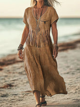 Load image into Gallery viewer, Women's Western Inspired Fringe Linen Blend Vintage Dress