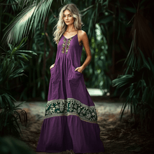 Load image into Gallery viewer, Women&#39;s Elegant Ethnic Flower Stitching Oversized Sleeveless Linen Maxi Dress